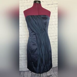 Max & Cleo Blue Asymmetrical Strapless Sheath Dress